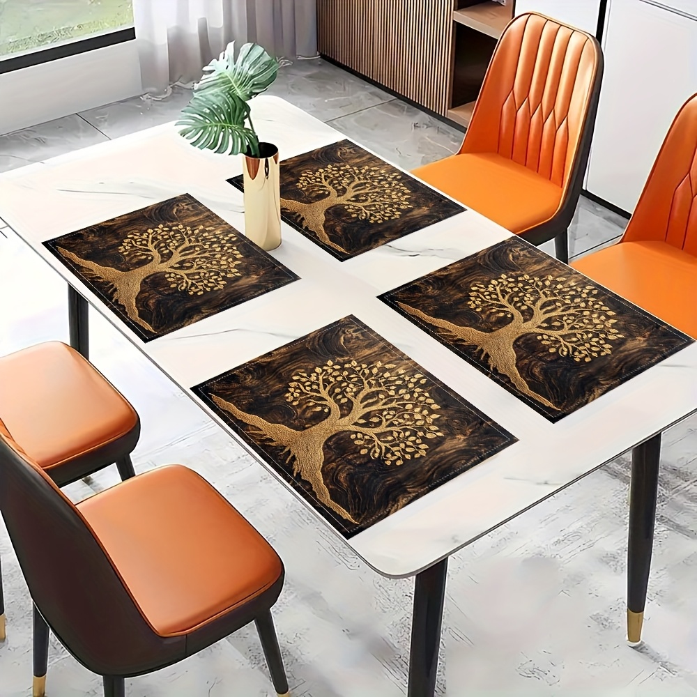 Outdoor Furniture Wood - Vintage Dunkle Holzmaserung Goldener Lebensbaum-Druck Rechteckige