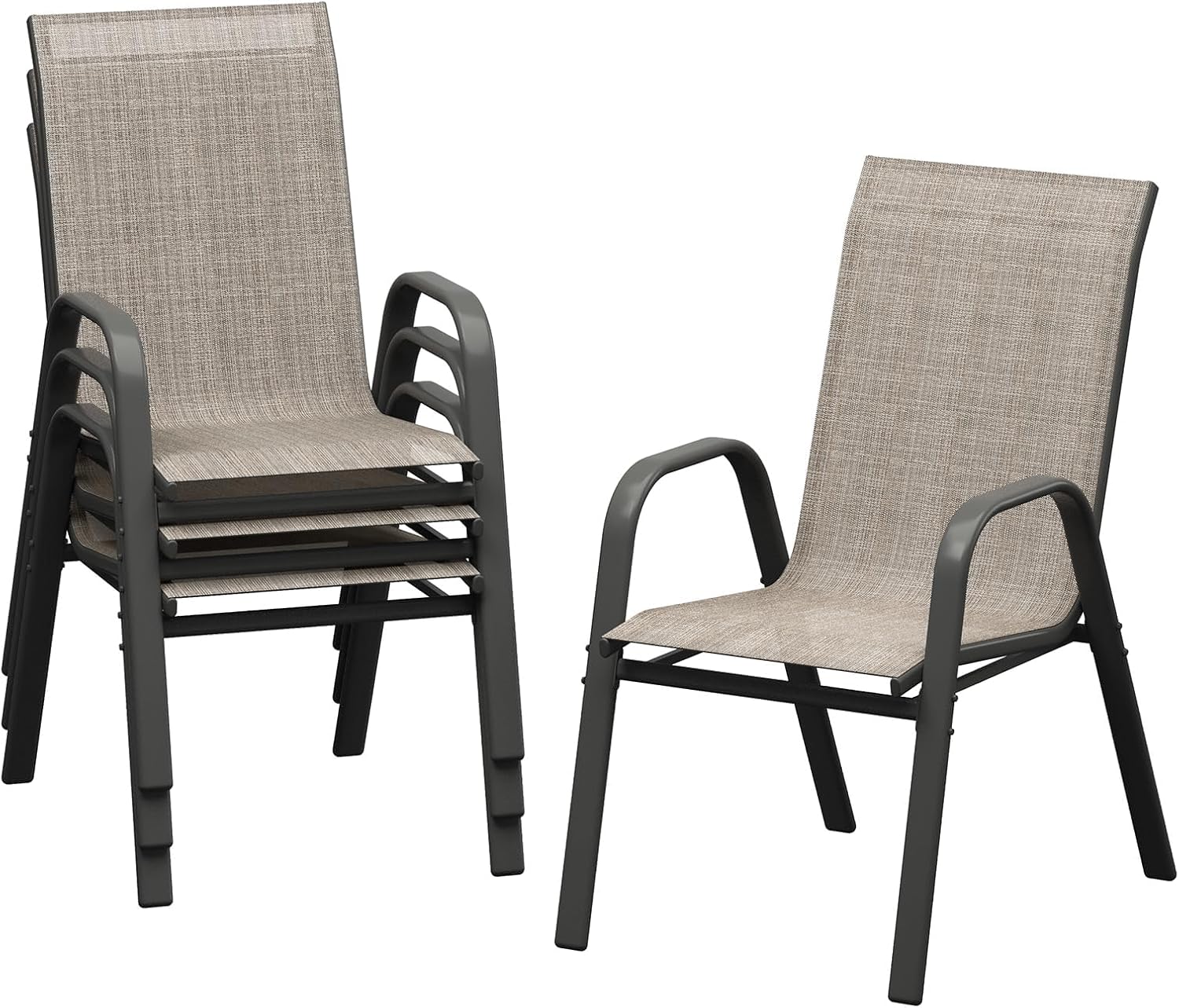 Outdoor Furniture Metal Chairs - Terrassen-Esszimmerstühle, 4er-Set, stapelbare Gartenstühle mit Armlehnen,